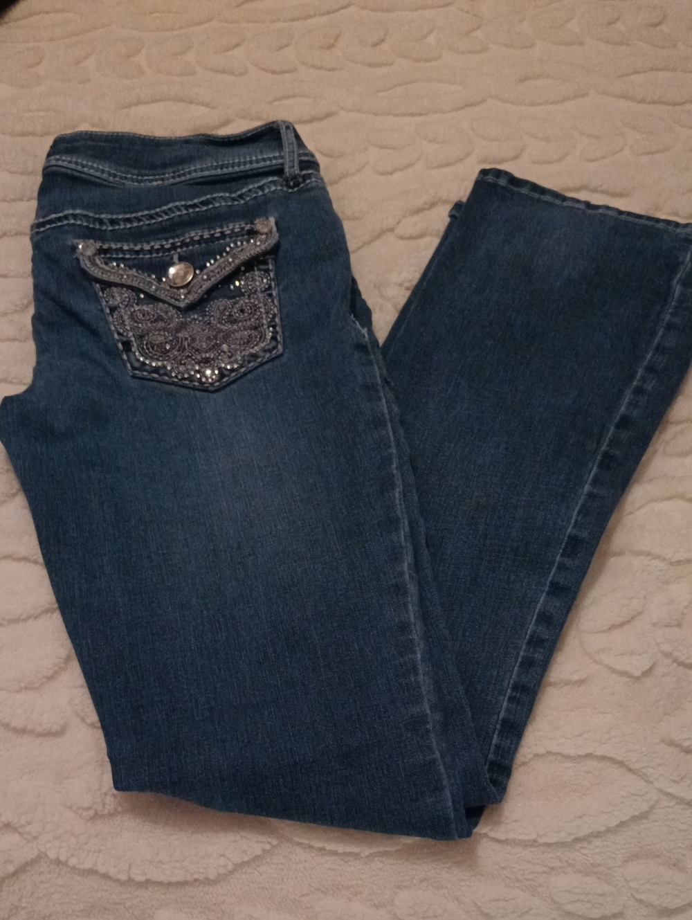 Apt. 9 Women's Dark Blue Bootcut Jeans with Embellished Back Pocket